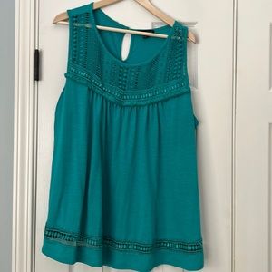 Teal knit crochet sleeveless top 22/24